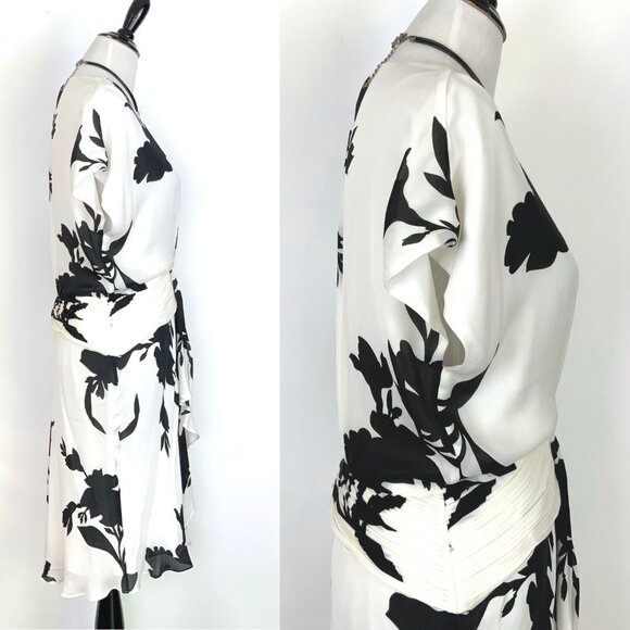 Joie Ashleena Silk Floral Dress In White And Black Size 12 - Picture 6 of 16